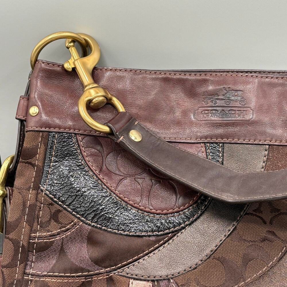 Coach Y2K Vintage Zoe Mosair Brown Patchwork Leather Suede Hobo Shoulder Bag - Picture 3 of 16